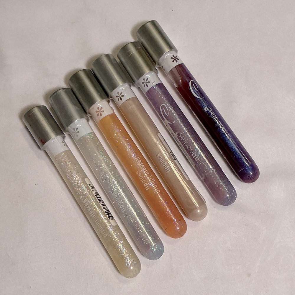 NEW 6 piece Assorted Shimmery Lip Gloss Tubes - Iridescent, Peach, Nude, Purple